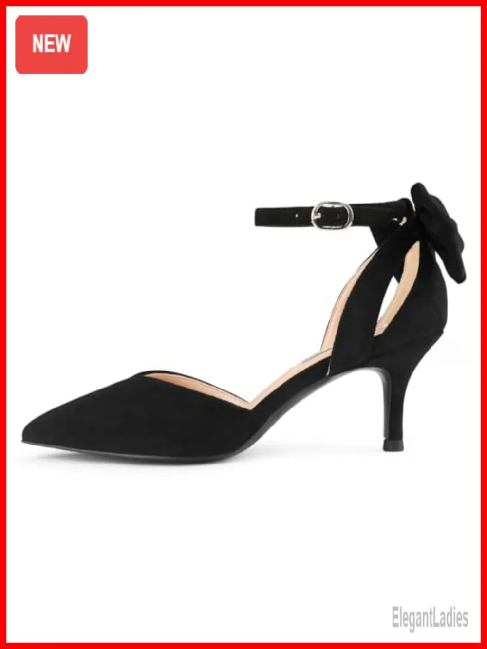 Faux Suede Kitten Heel Pumps with Bow Ankle Strap Dress Shoes
